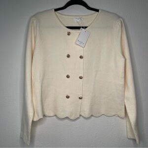 NWT Kilky Paris Cream Double Breasted Cardigan Scallop Edge Wool Blend Medium